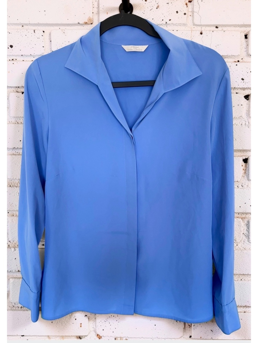 Vintage St Michael Minimalist Periwinkle Blue Silky Blouse 90s